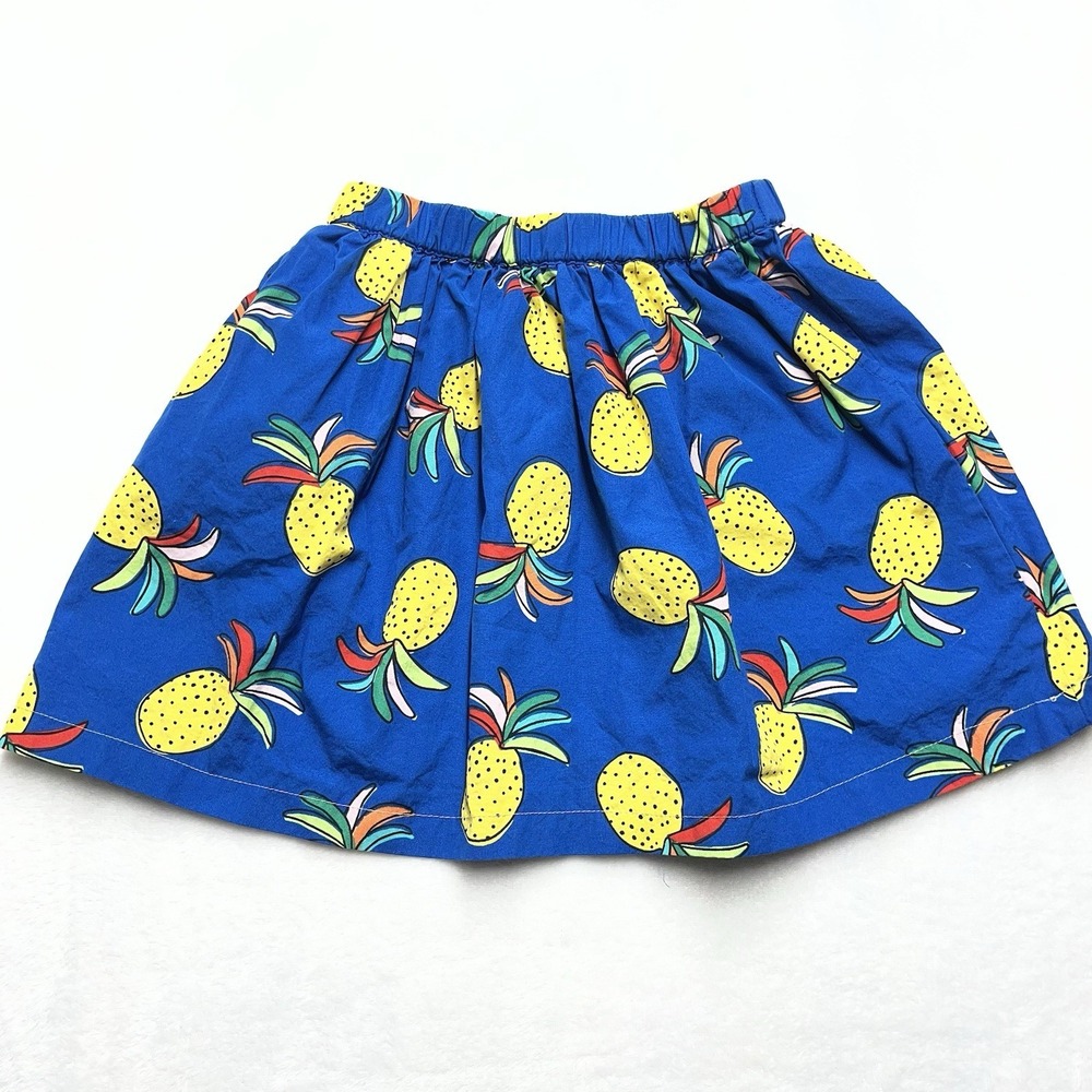 Hanna Andersson‎ Pineapple Skirt Girls 6-7Y Blue Yellow Cotton Summer Picnic